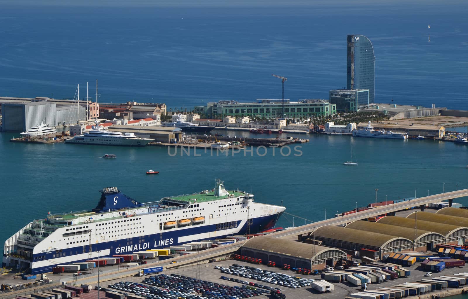 Port and ship in Barcelona