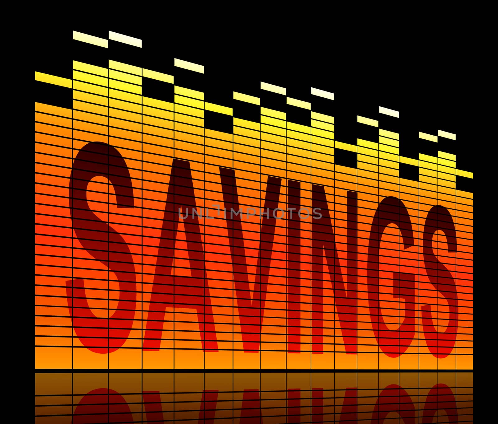 Illustration depicting graphic equalizer level bars with a savings concept.