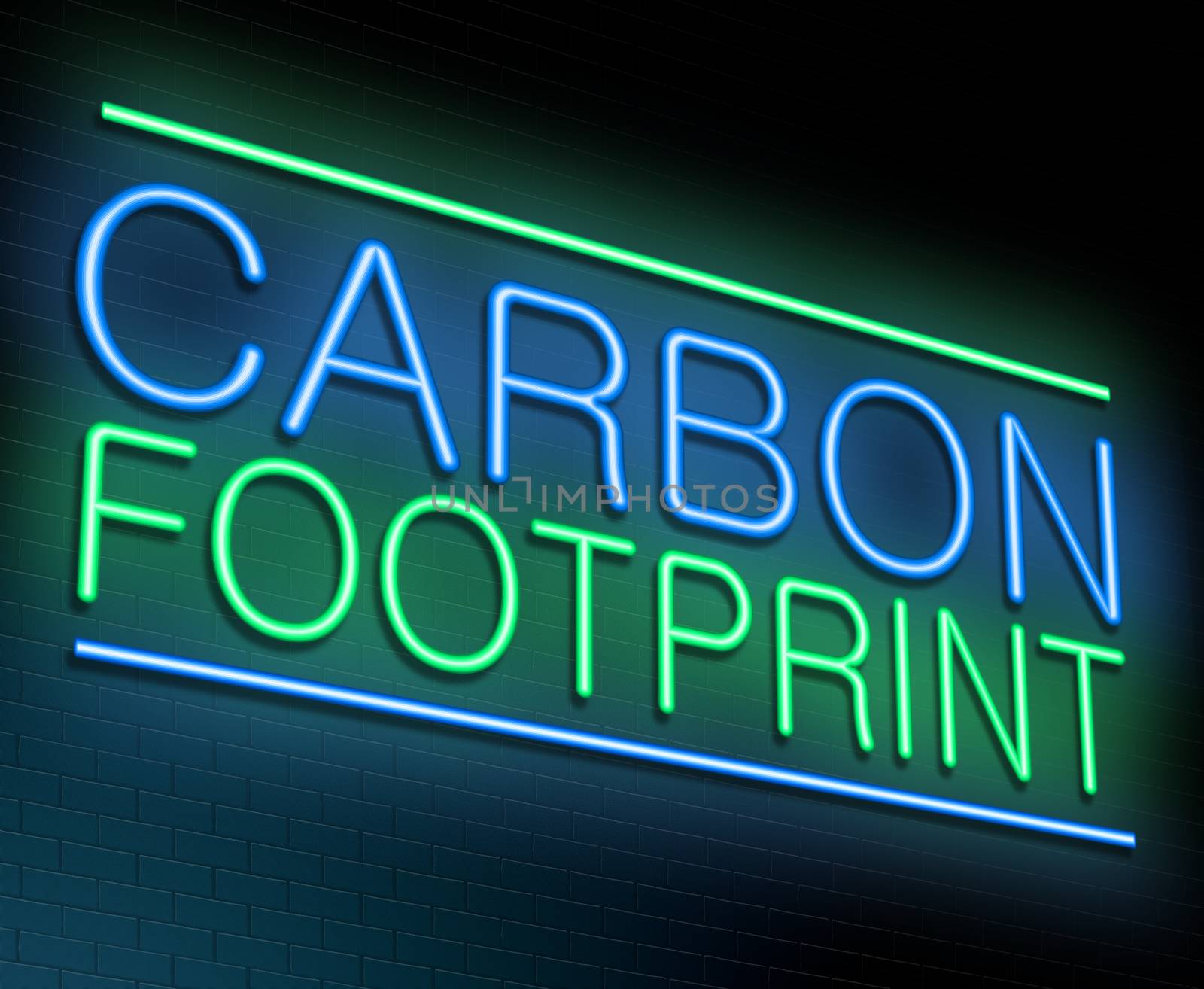 Illustration depicting an illuminated neon sign with a carbon footprint concept.