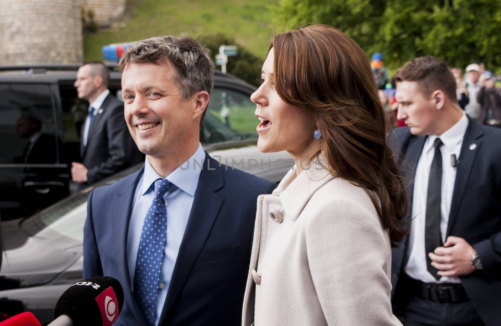 Szczecin, Poland - Mai 14, 2014: Denmark Prince Frederik and Princess Mary, visit in Poland. Both happy and smilling.