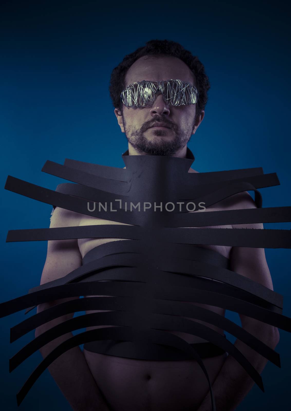 Bdsm, man covered with black strips, shibari concept art by FernandoCortes