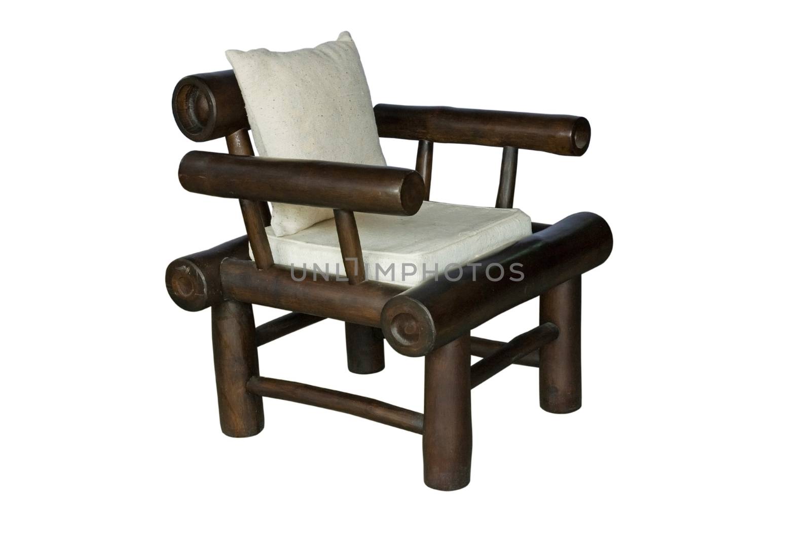 Bamboo chair with pillow  isolated by NuwatPhoto