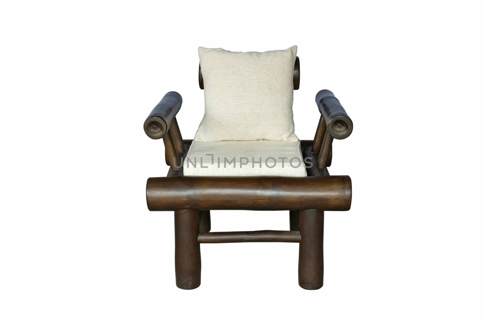 Bamboo chair with pillow  isolated by NuwatPhoto