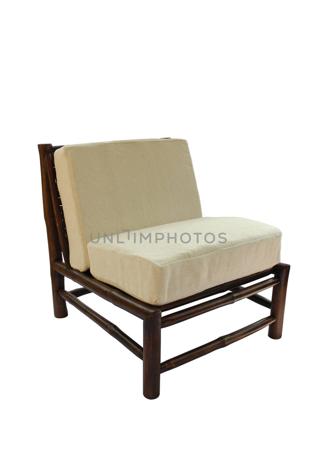 Bamboo chair with pillow  isolated by NuwatPhoto