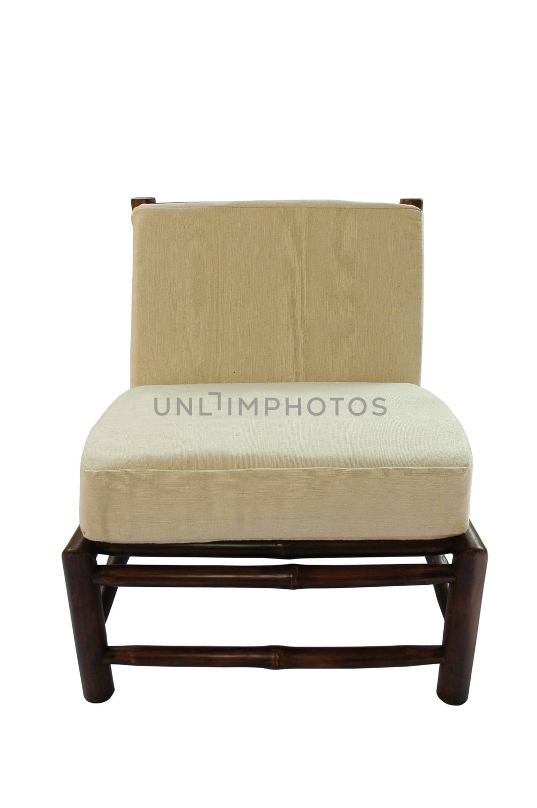 Bamboo chair with pillow  isolated on white background