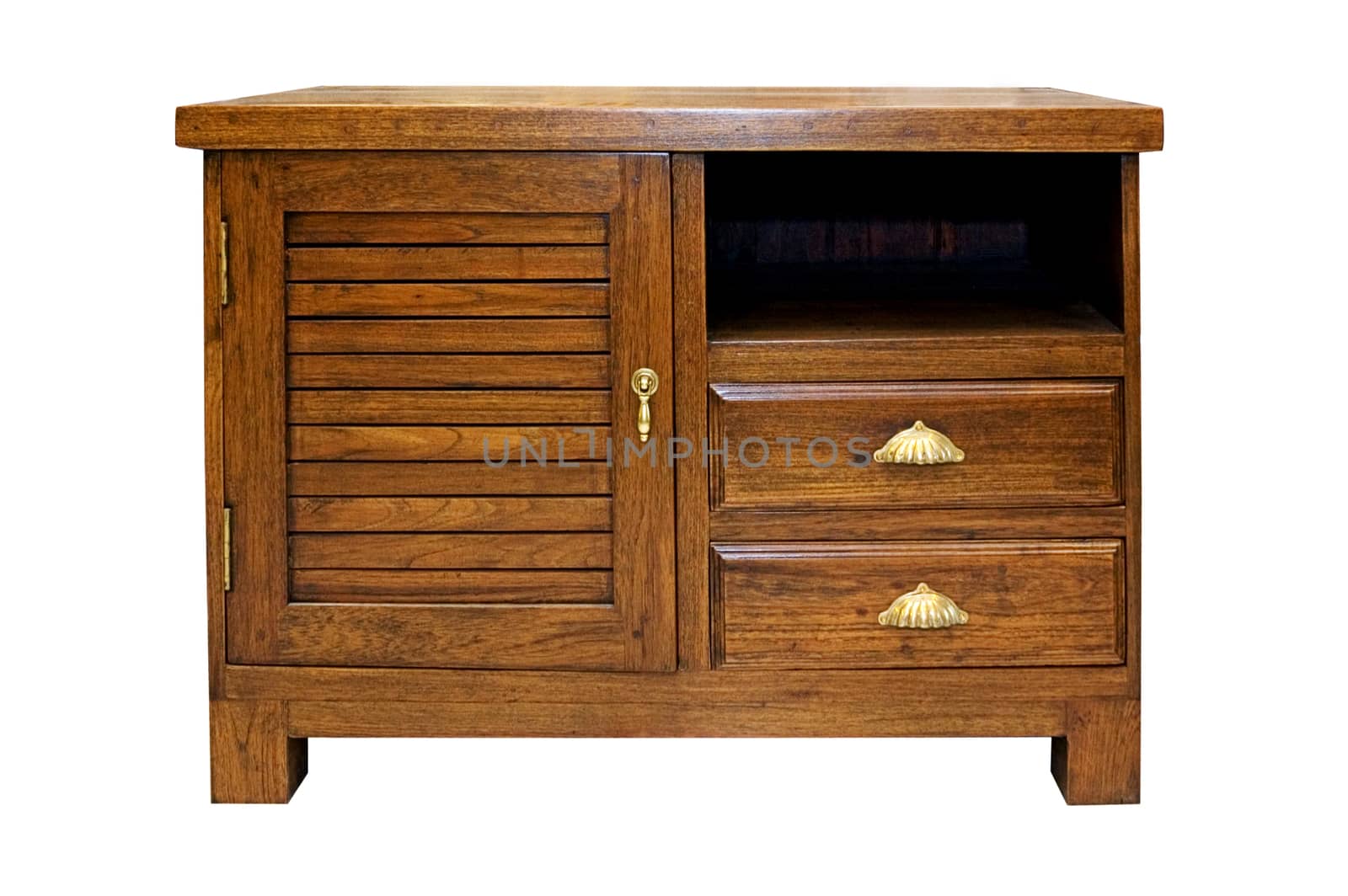 Wooden cabinet isolated on white background