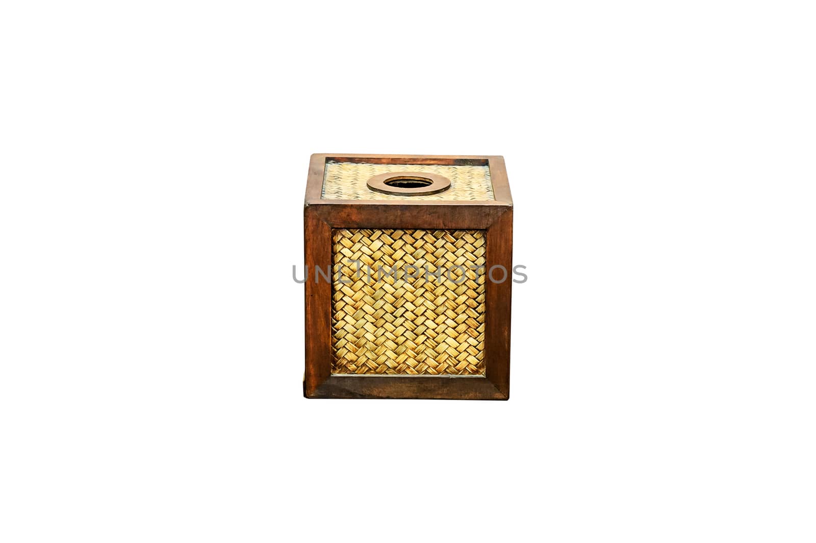 Tissue paper box  isolated made by basketry bamboo  On white background