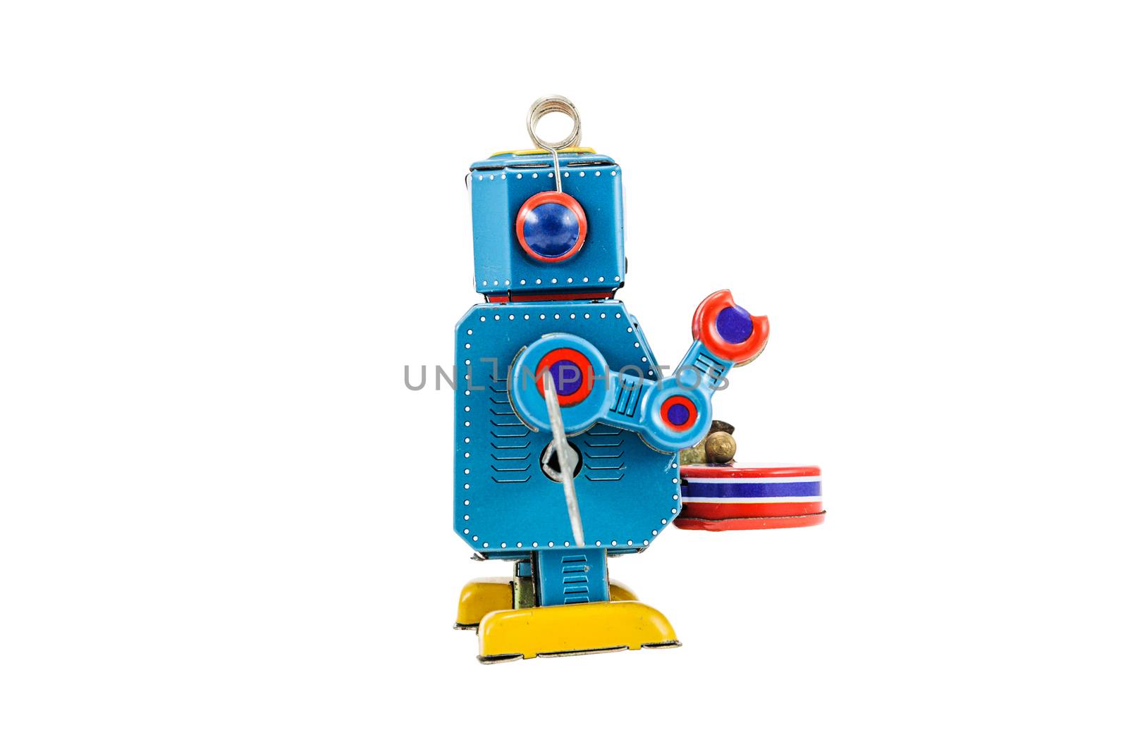 Retro robot toys isolated on white background with clipping path