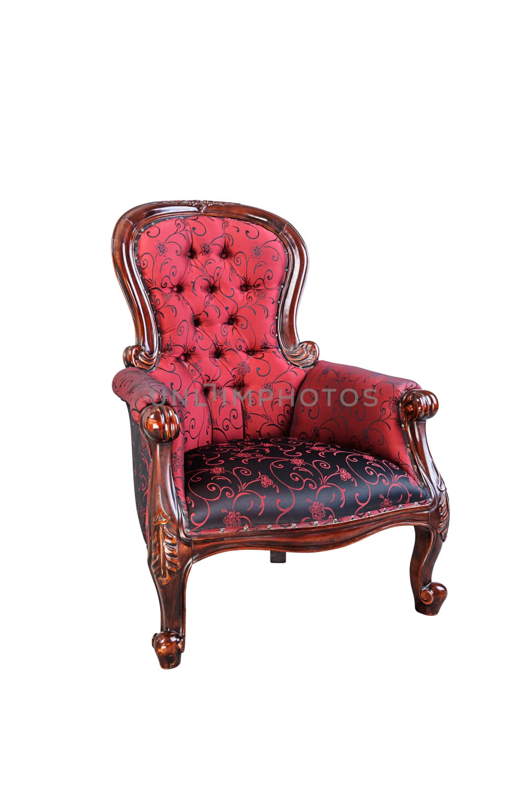 Vintage red silk cloth chair isolated on white background