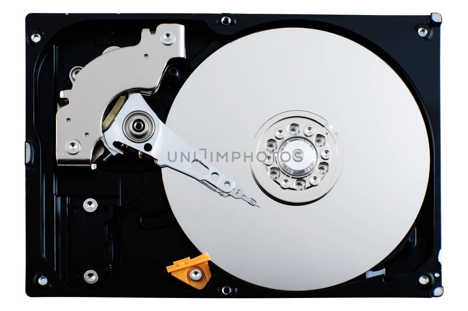 Open hard drive unit isolated on white background