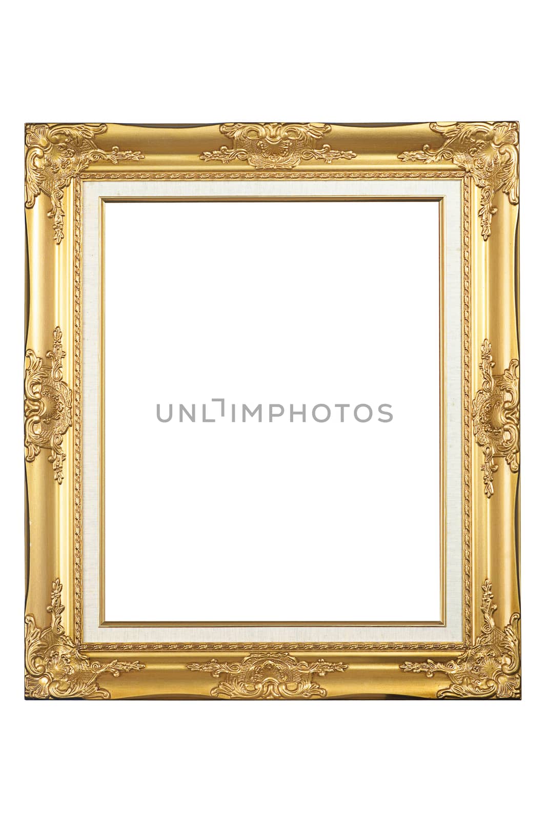 old antique gold frame over white background 