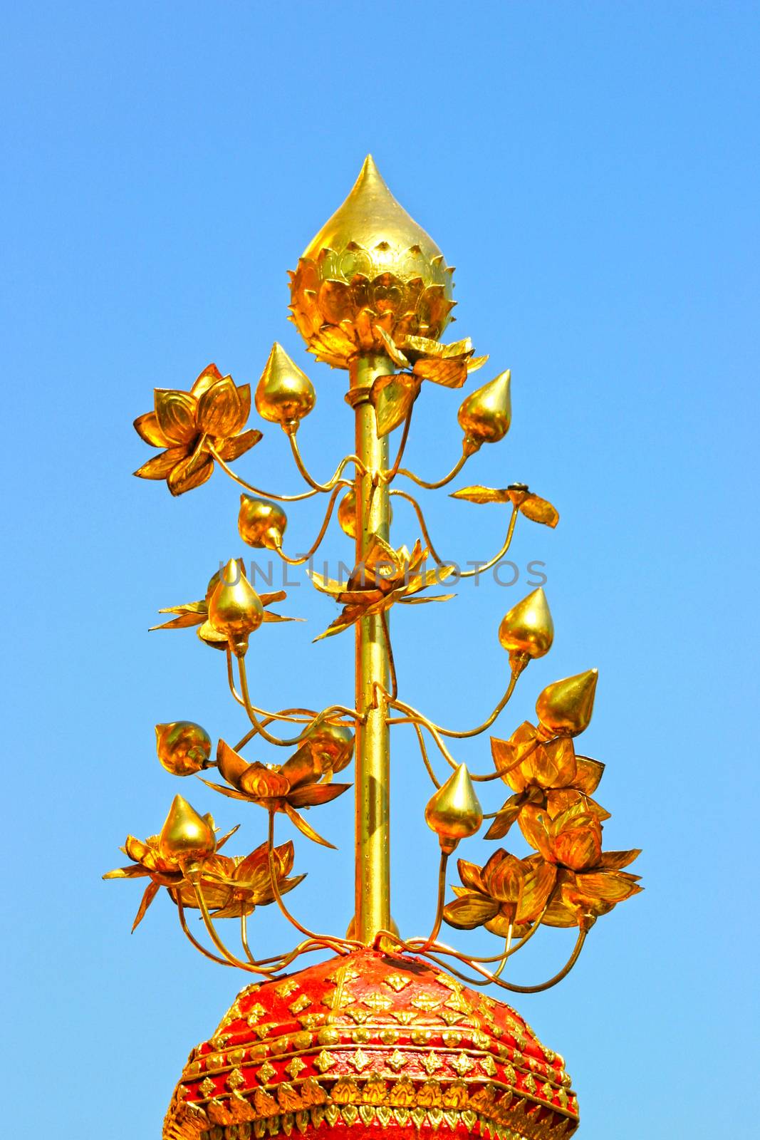 Lotus metal forming fence corner of pagoda at Wat Phra That Doi Suthep, Chiang Mai, Thailand.