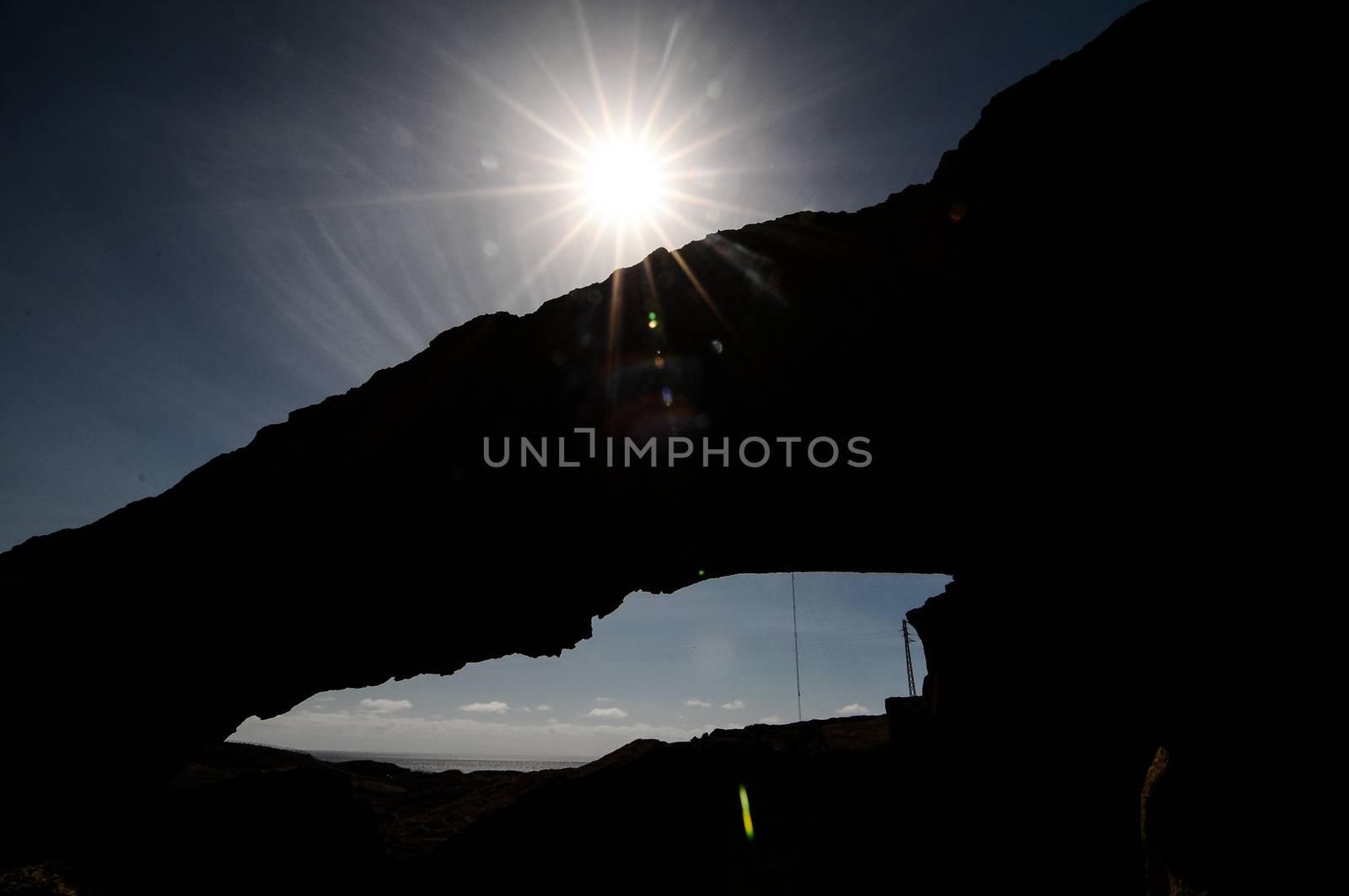 Desert landscape Natural Arch silhouette in Tenerife Canary Islands Spain