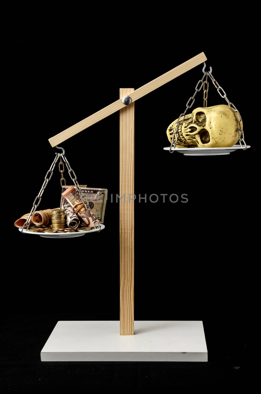 Skull and Money on a Two Pan Balance