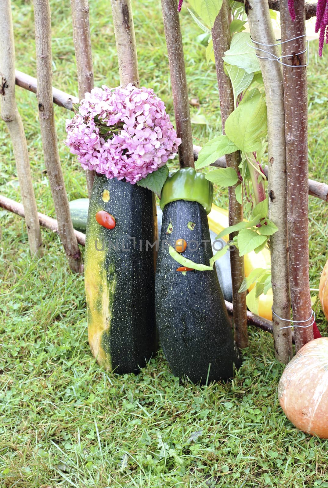 Happy couple made from zucchini and other vegetables