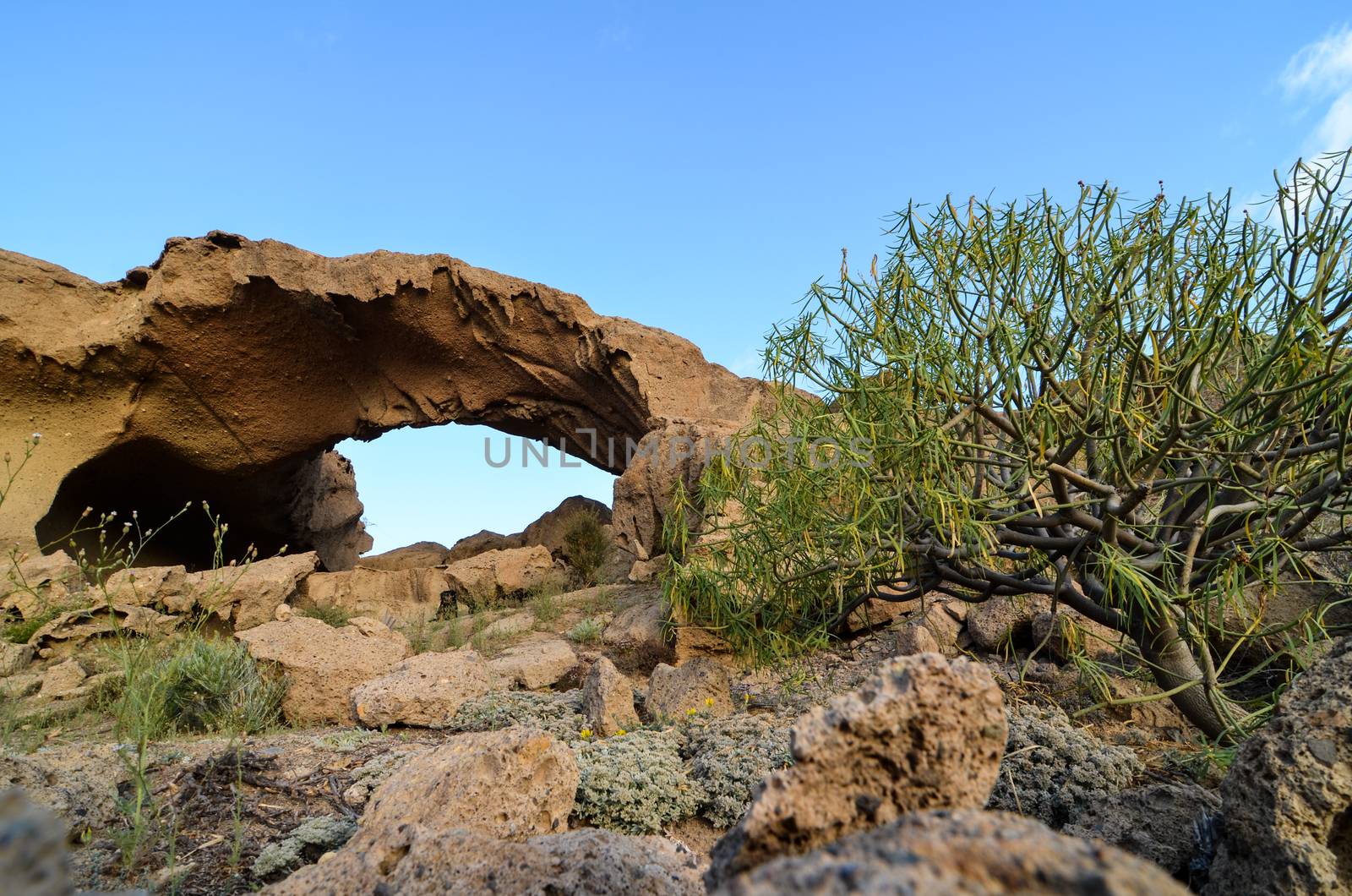 Volcanic Formation Natural Arch in the Desert Tenerife Canary Islands Spain