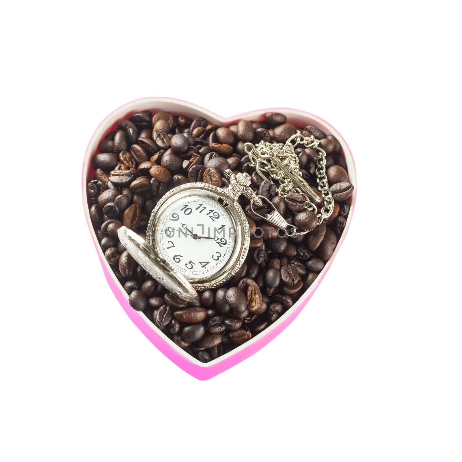 Heart shaped coffee and watch , Valentines day
