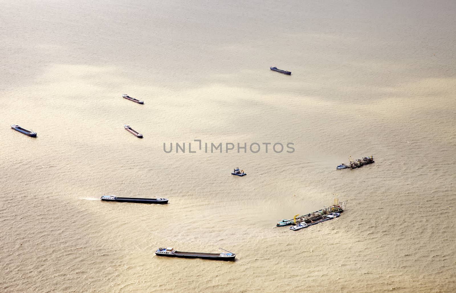 View at dredger ships from above