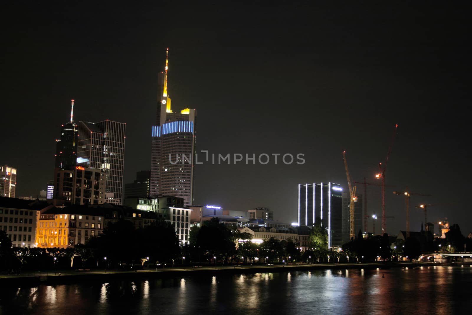 FRANKFURT AM MAIN, GERMANY, MAY The 1st 2014: Banking district in  Frankfurt am Main by night, Germany, Europe. Picture taken on May the 1st 2014.