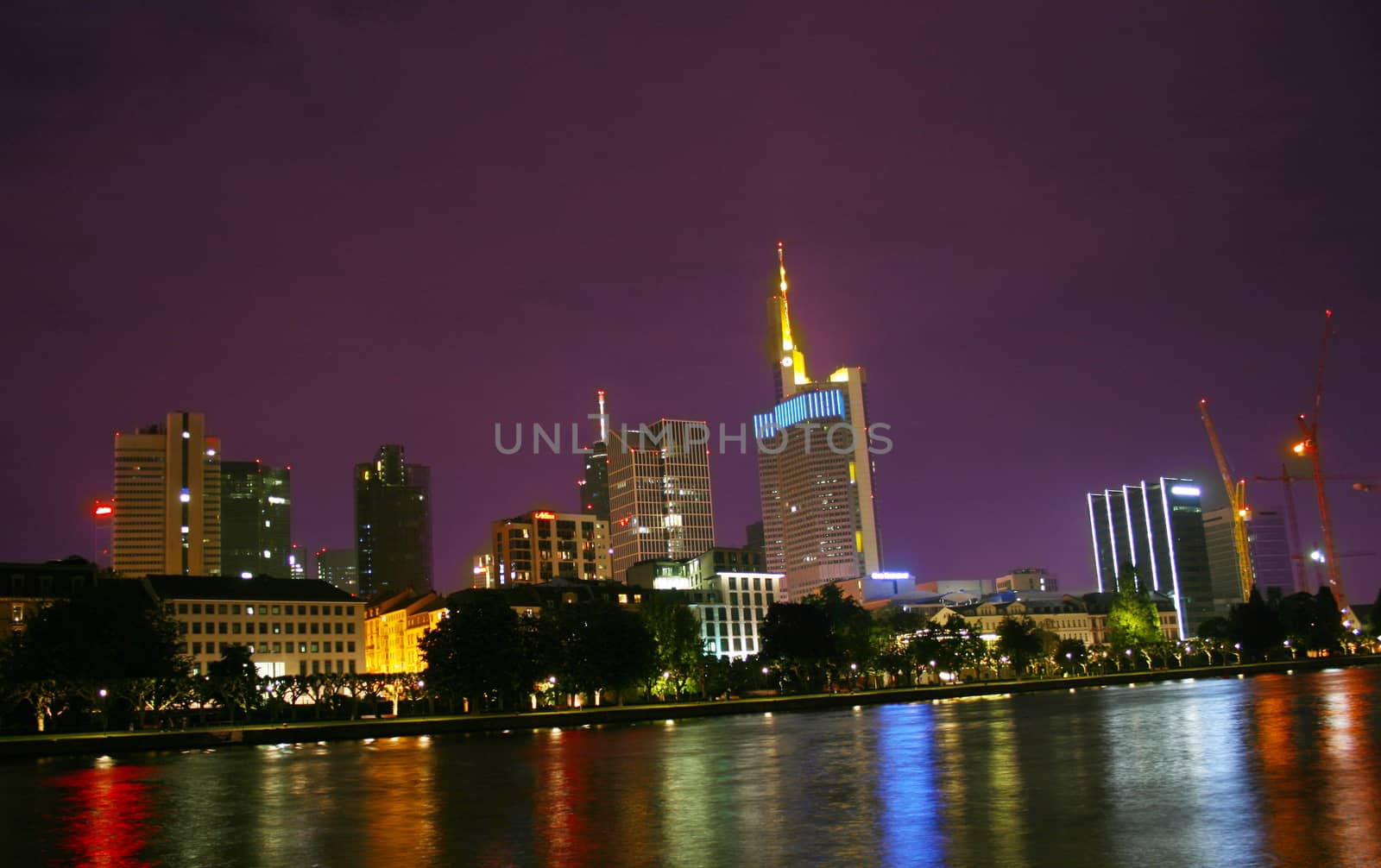 FRANKFURT AM MAIN, GERMANY, MAY The 1st 2014: Banking district in  Frankfurt am Main by night, Germany, Europe. Picture taken on May the 1st 2014.