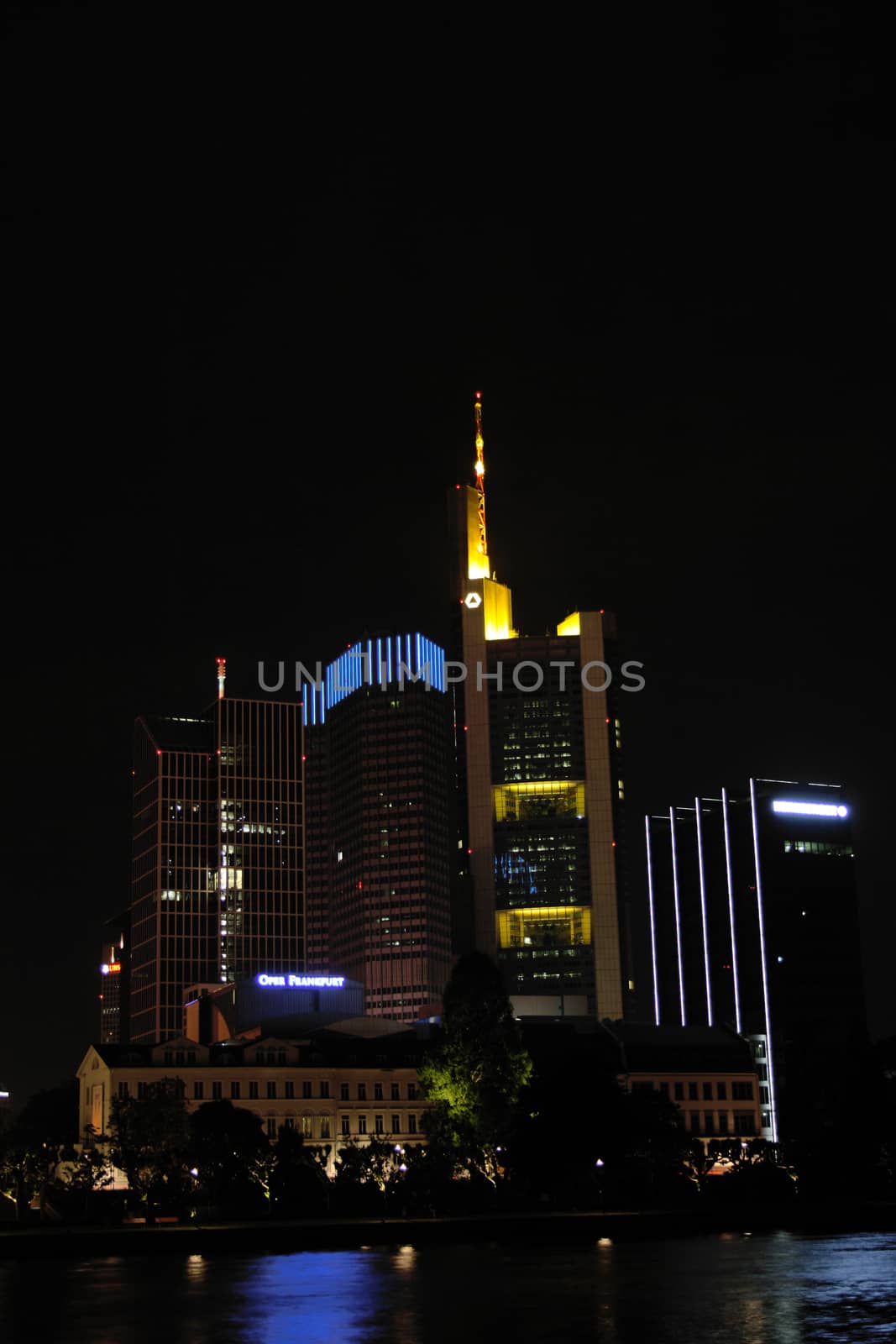 FRANKFURT AM MAIN, GERMANY, MAY The 1st 2014: Banking district in  Frankfurt am Main by night, Germany, Europe. Picture taken on May the 1st 2014.