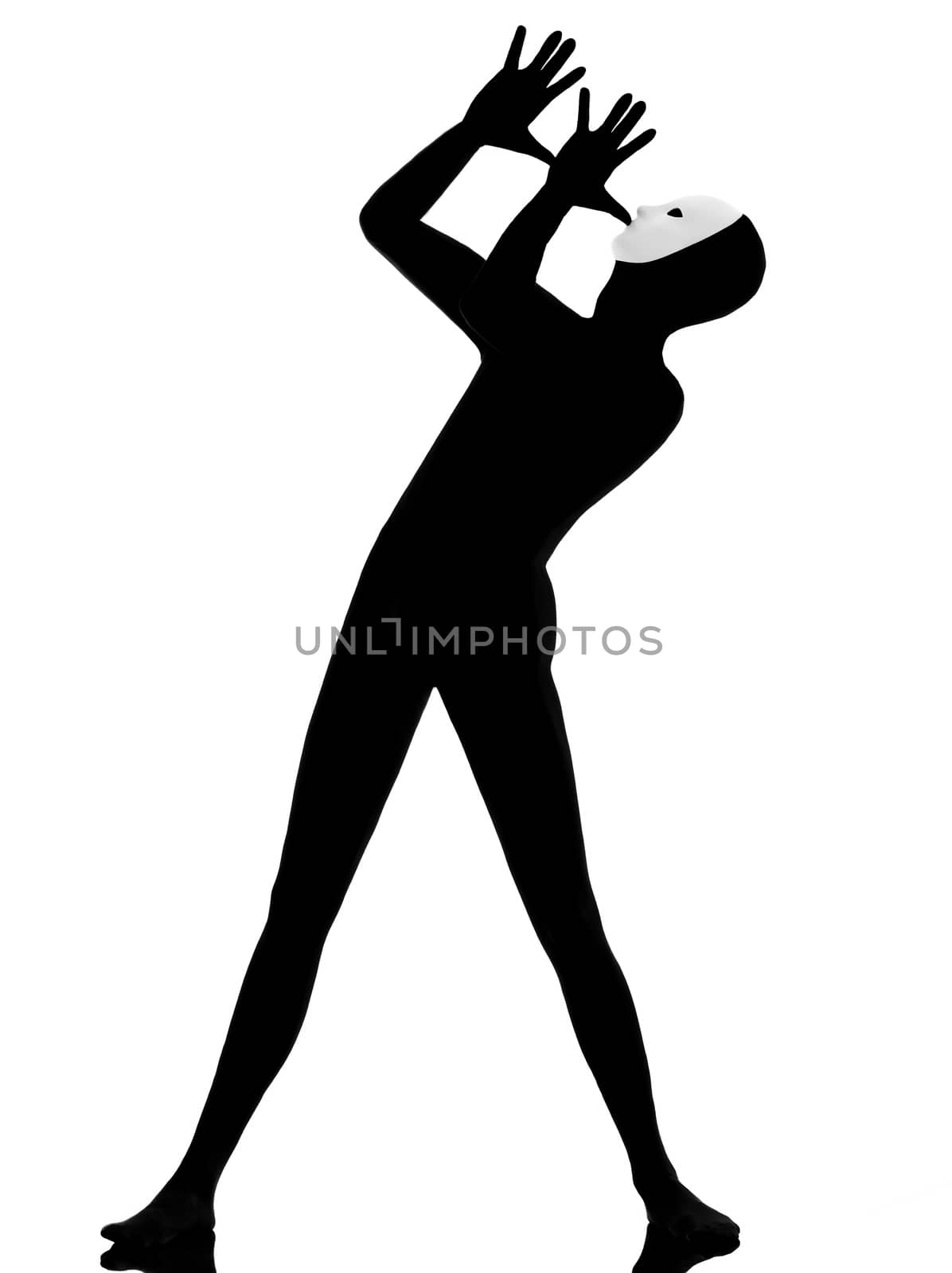 performer man mime with mask on studio isolated on white background