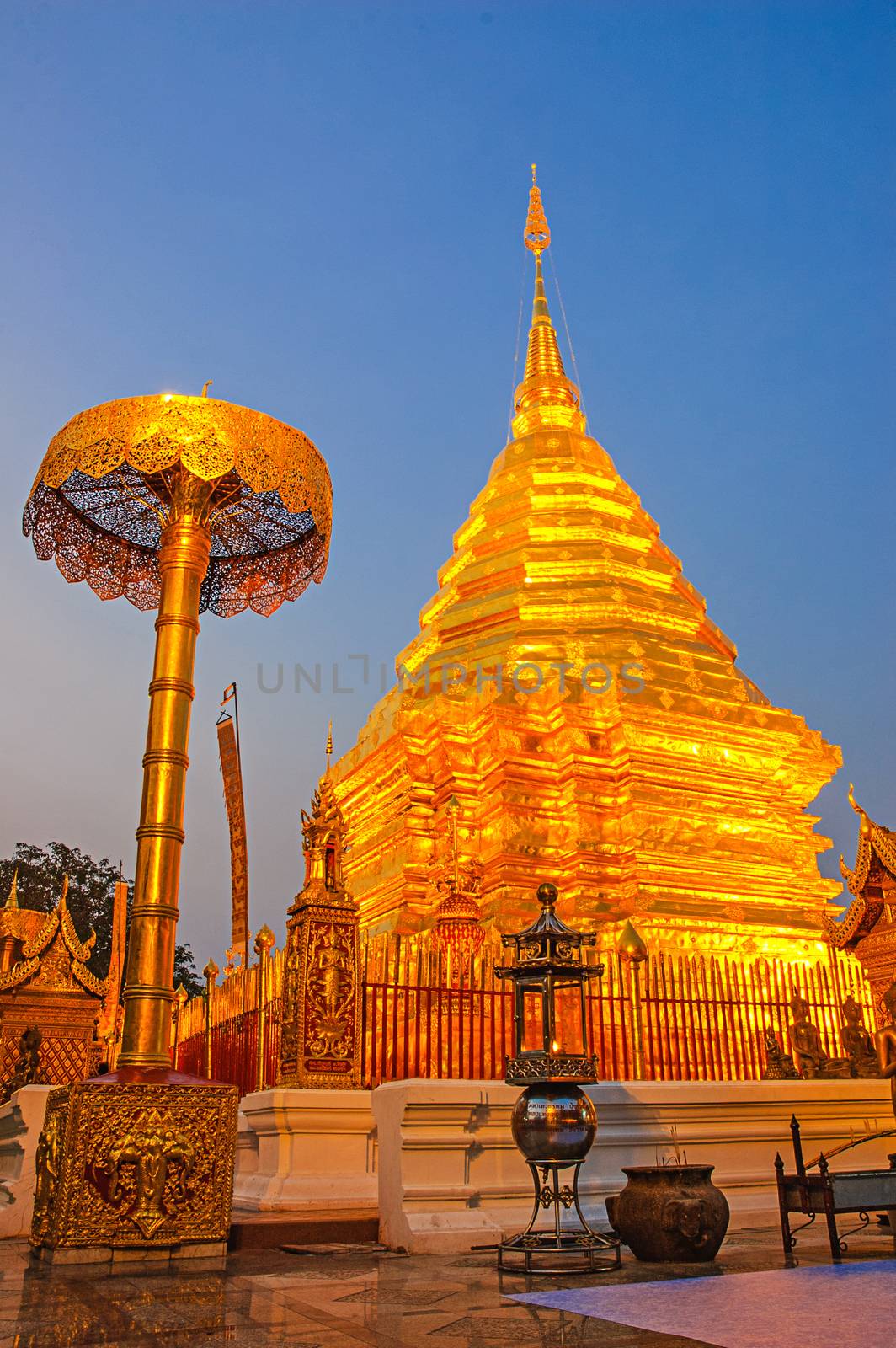 Pagoda at Wat Phra That Doi Suthep, Chiang Mai, Thailand.