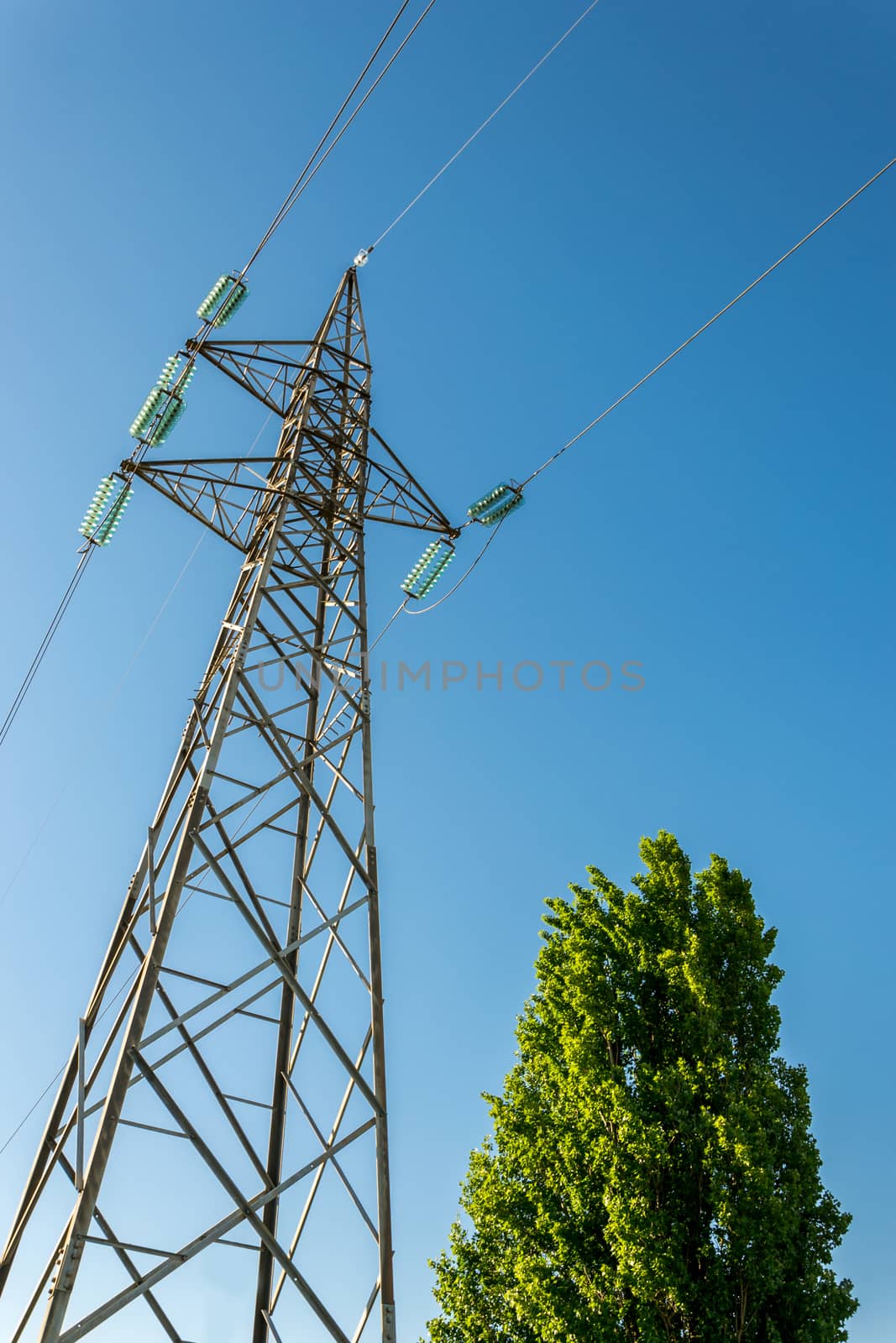High-voltage electricity pylons, view from below by enrico.lapponi