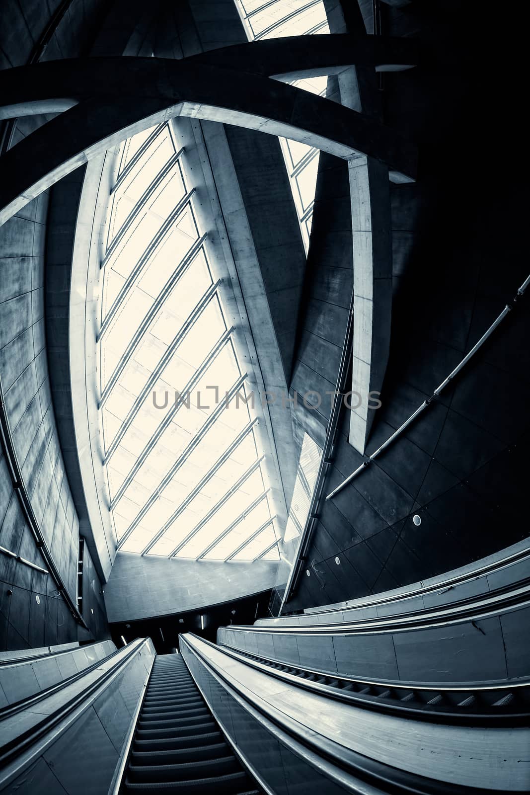 Moving escalator in the business center of a city