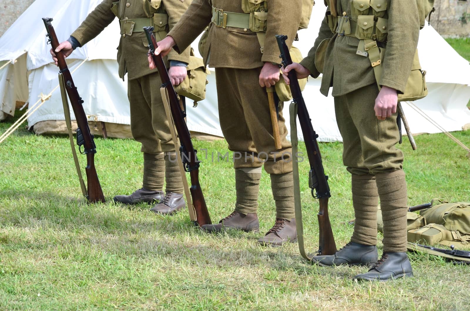 Soldiers standing in row with guns by pauws99