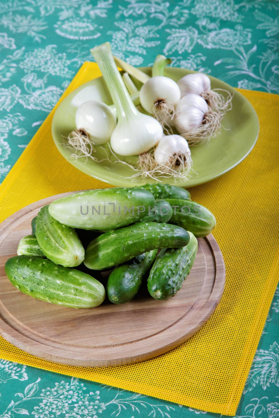 Onion and garlic cucumbers on a plate