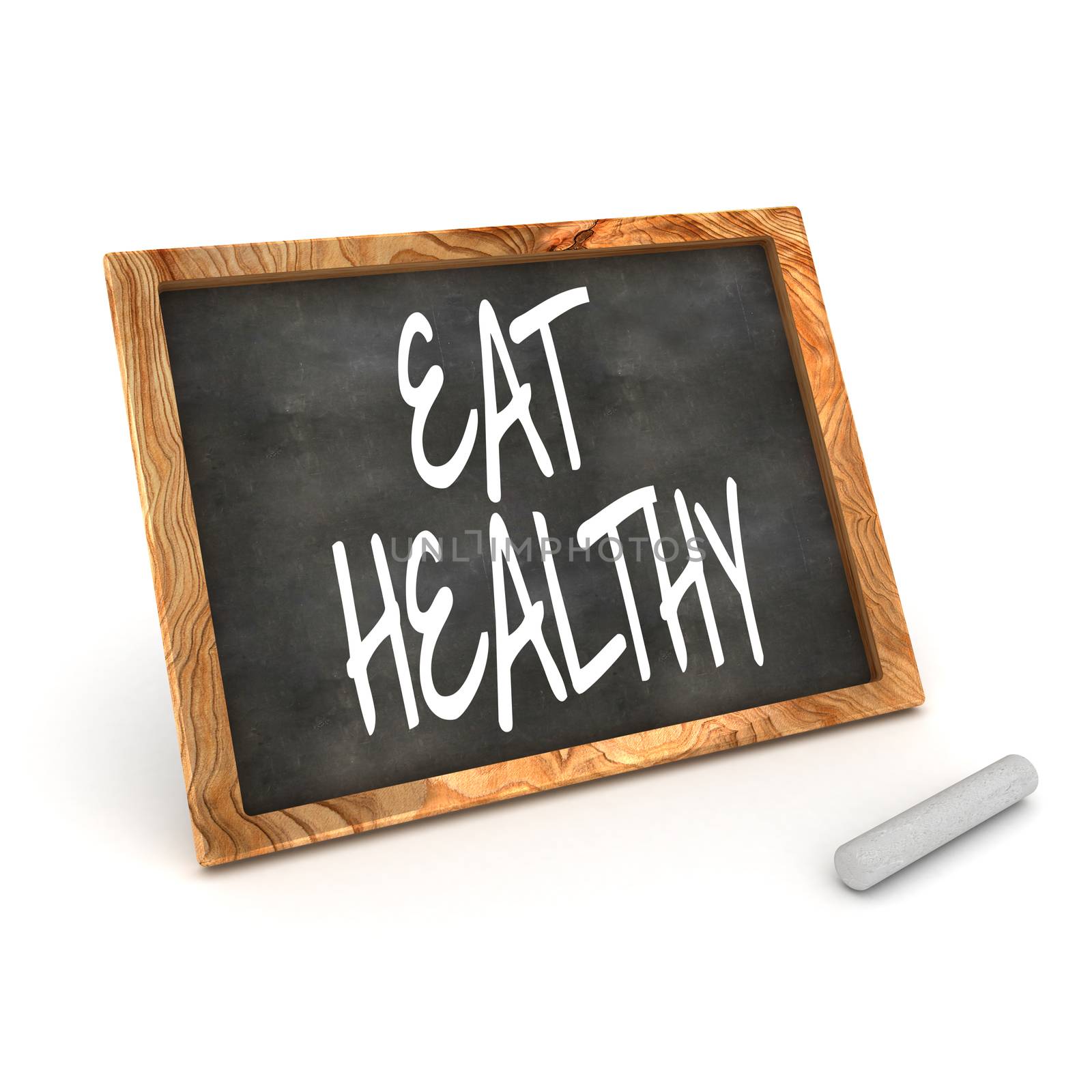 A Colourful 3d Rendered Illustration of a Blackboard Showing Eat Healthy