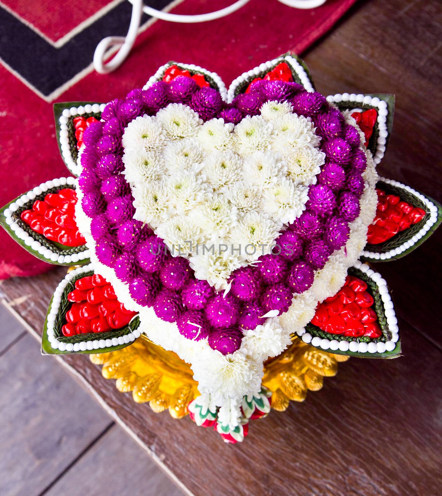 flower art in a shape of a heart for wedding ceremony