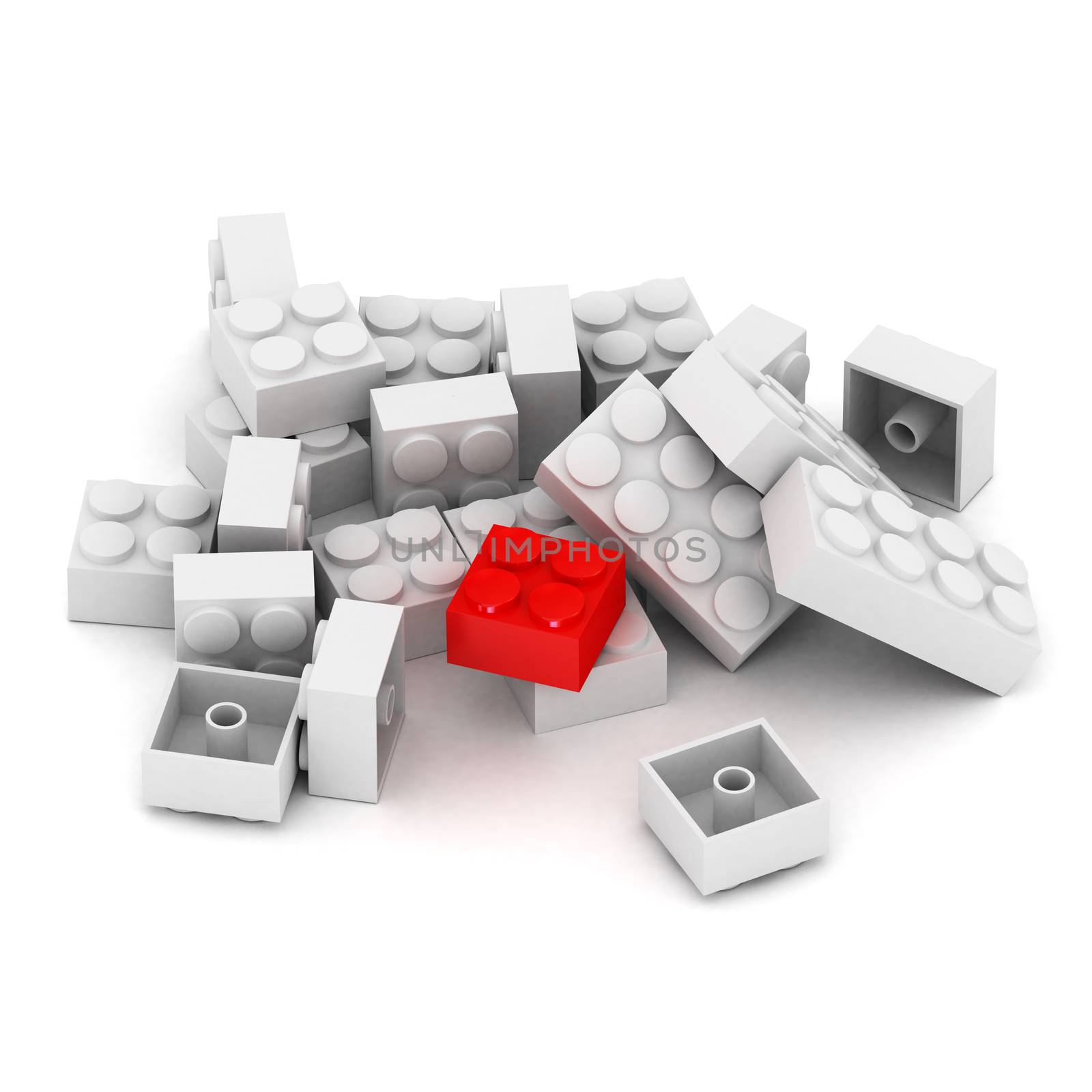 A Colourful 3d Rendered Illustration of Building Blocks that can be used to show leadership or Individualality