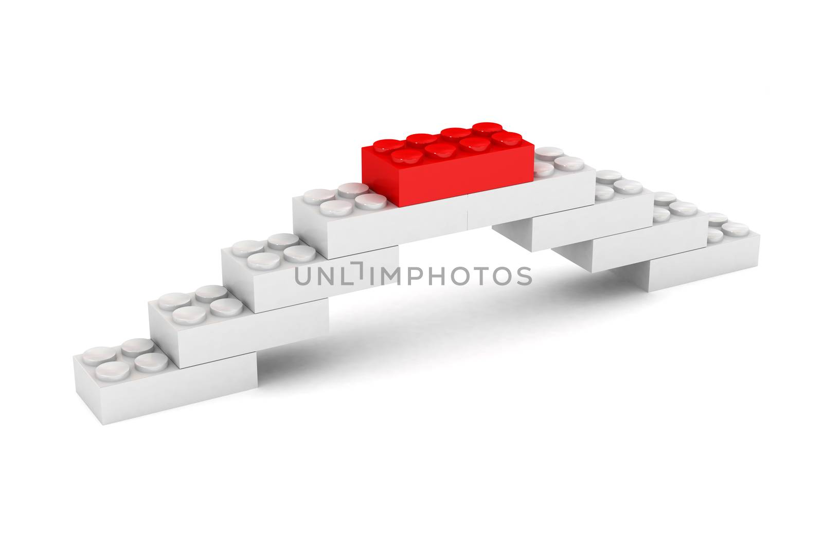 A Colourful 3d Rendered Illustration of a Building Block bridge that can be used to show Teamwork or Individualality