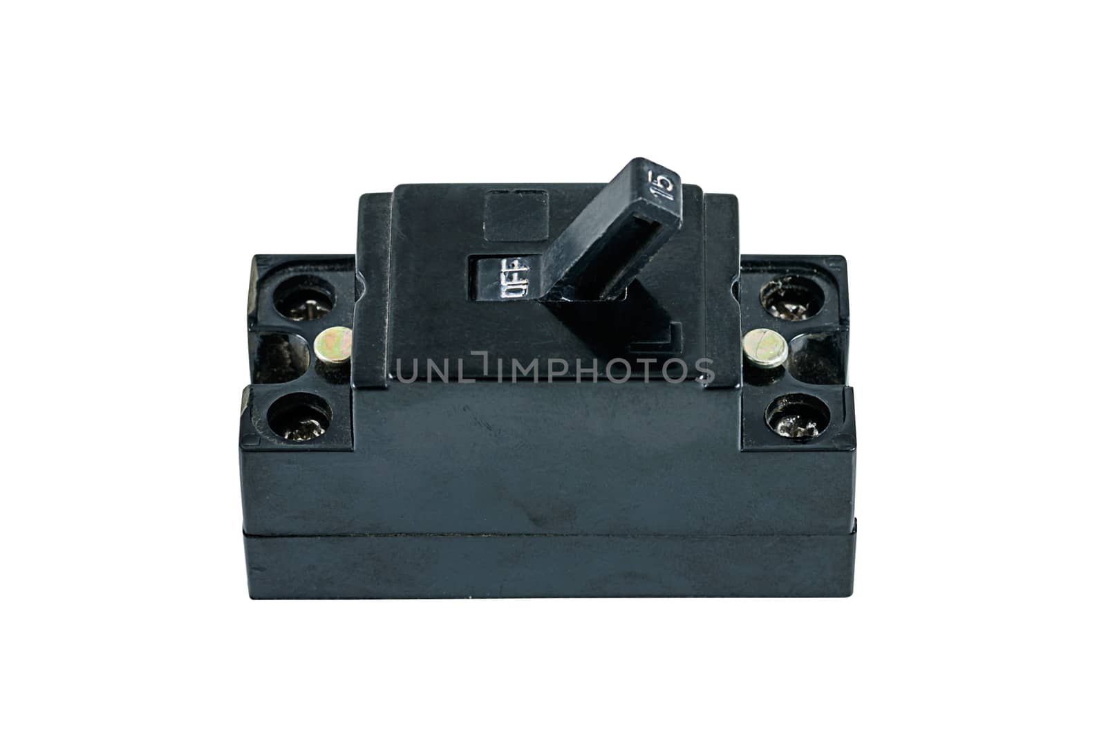 Old power breaker isolated on white background with clipping path