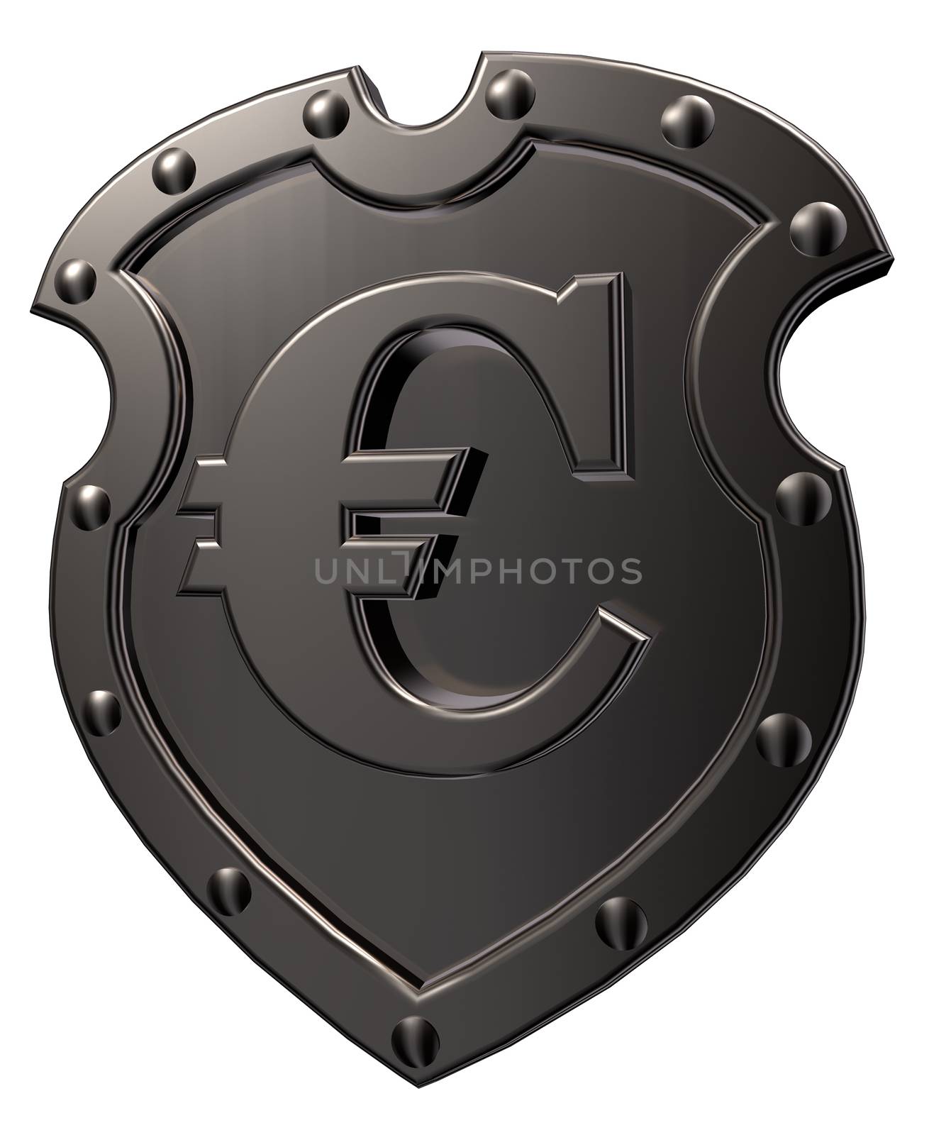 euro symbol on metal shield - 3d illustration