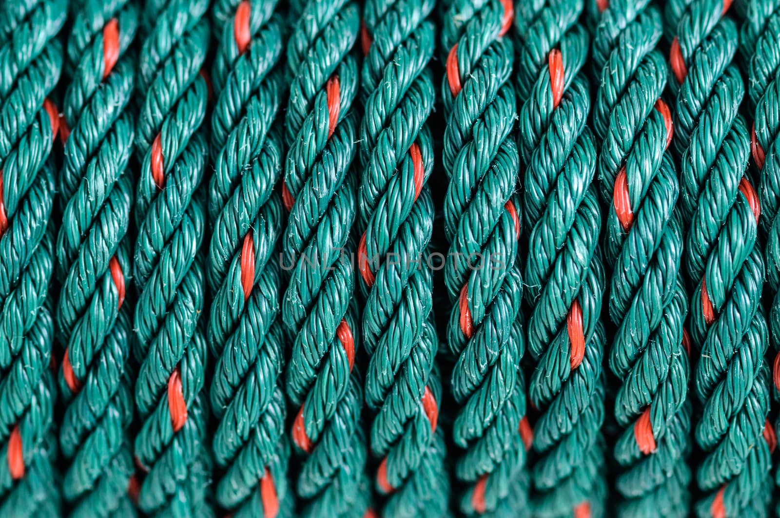 Green nylon rope close-up