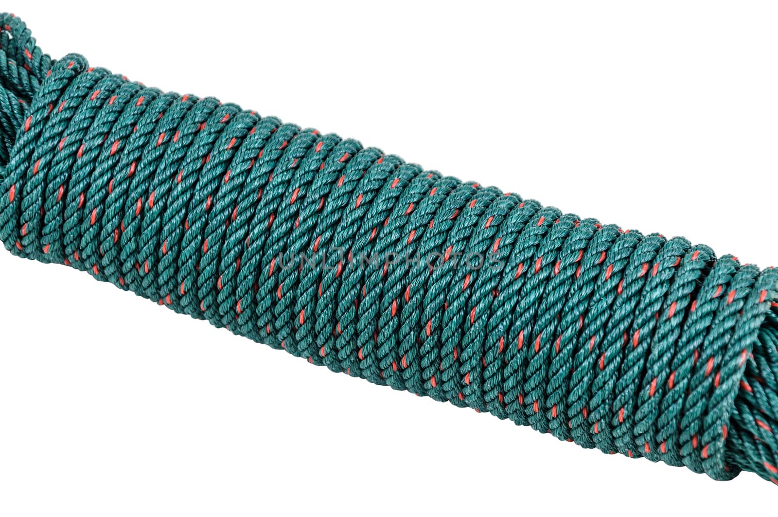 Green nylon rope isolated on white background