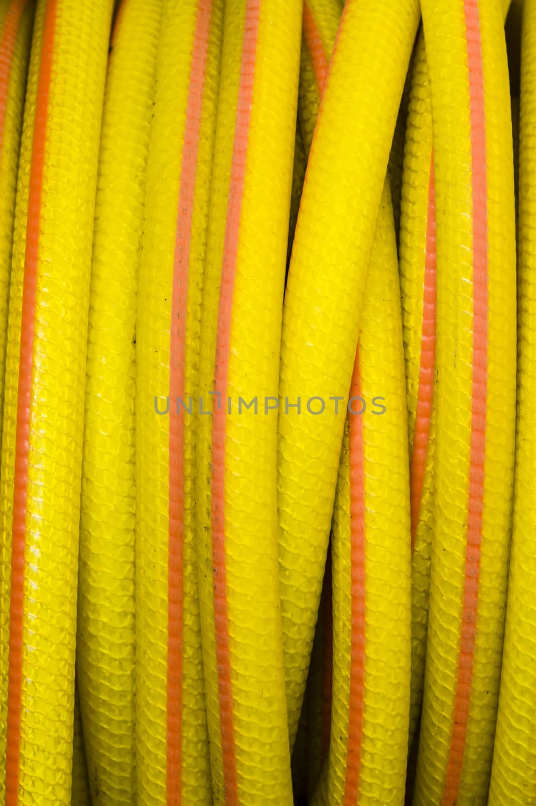 Yellow and orange water hose for watering gardens