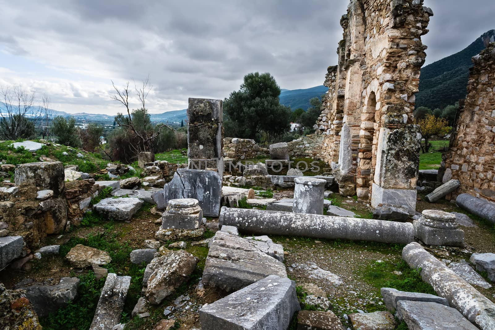 Pillar ruins at Ancient Troizina , Peloponnese, Greece