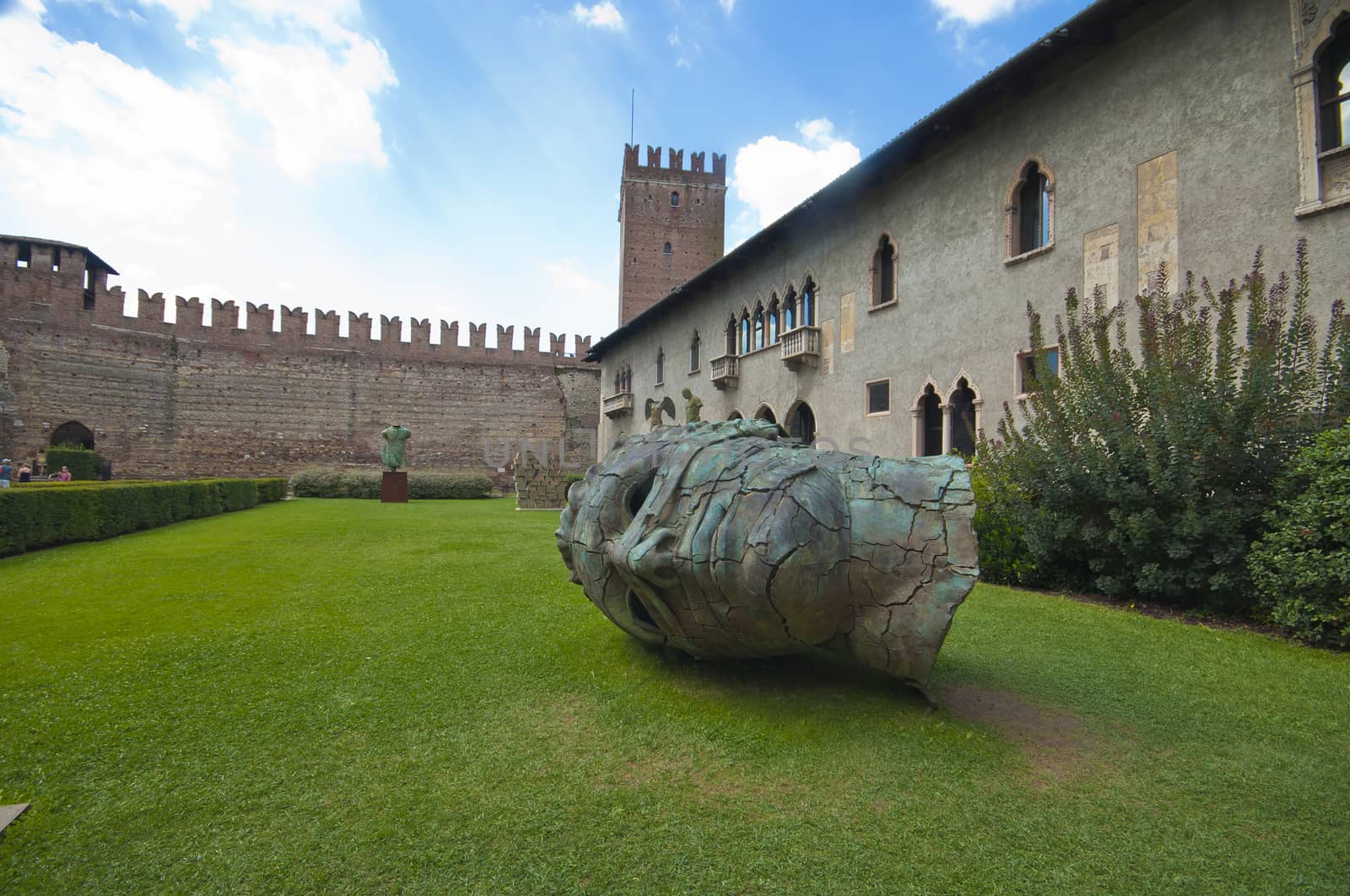 One of Igor Mitoraj's sculptures in the inner yard of Castelvecchio. Italy
