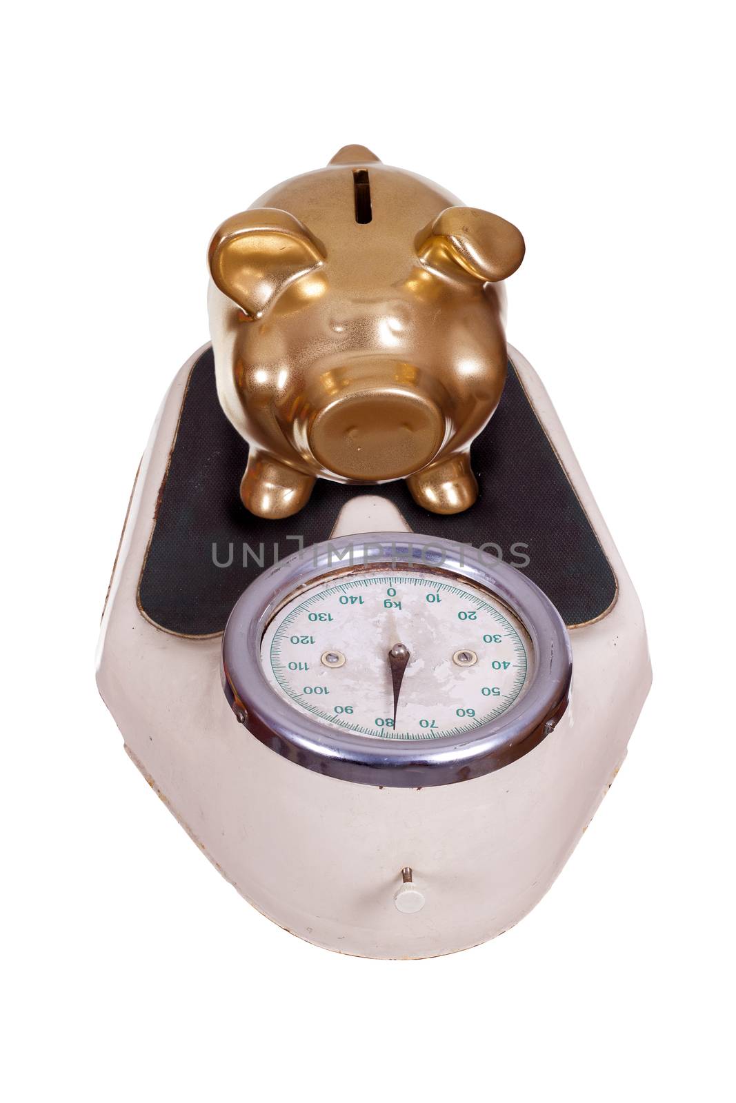 golden piggybank on scale