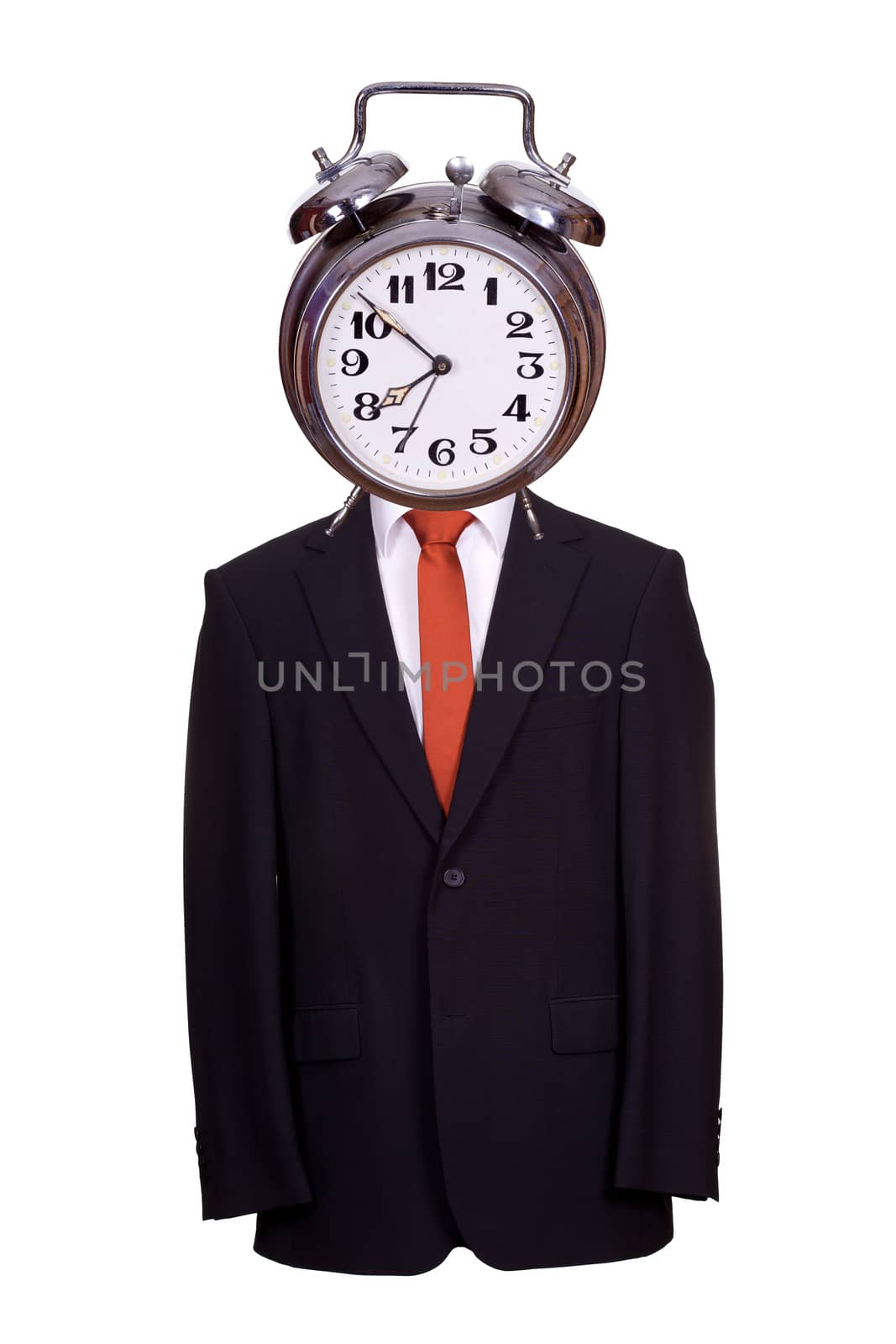 body with suit and tie with alarm bell as face