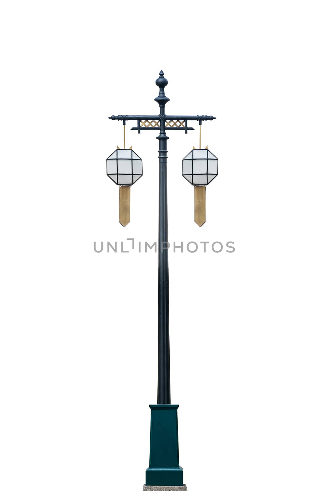 Street light pole isolated on white background,northern art thailand