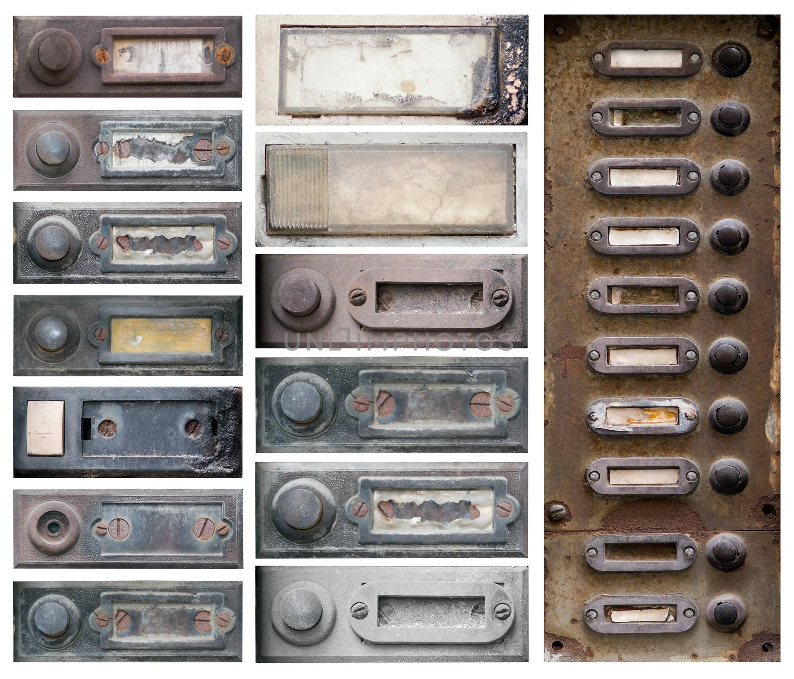 Detail of the old and damaged doorbells - buttons