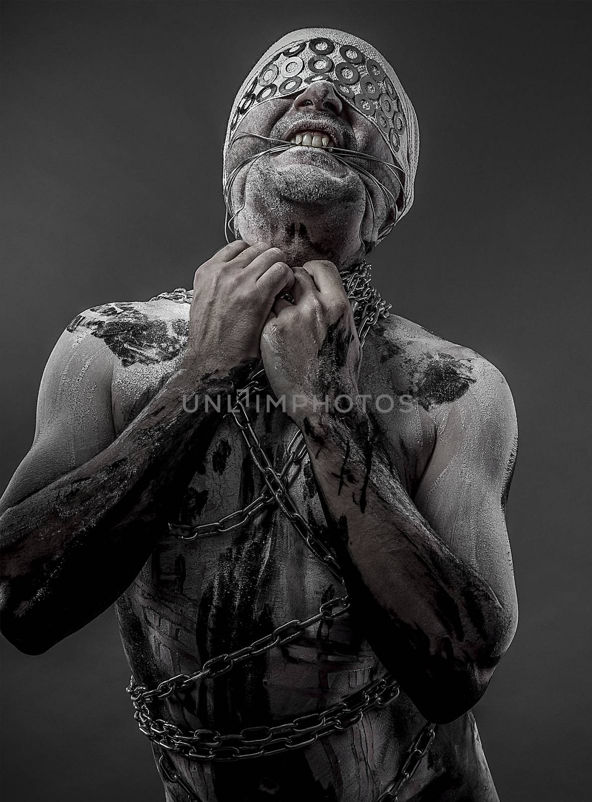 man with chains and blindfolded concept of prison, without freed by FernandoCortes