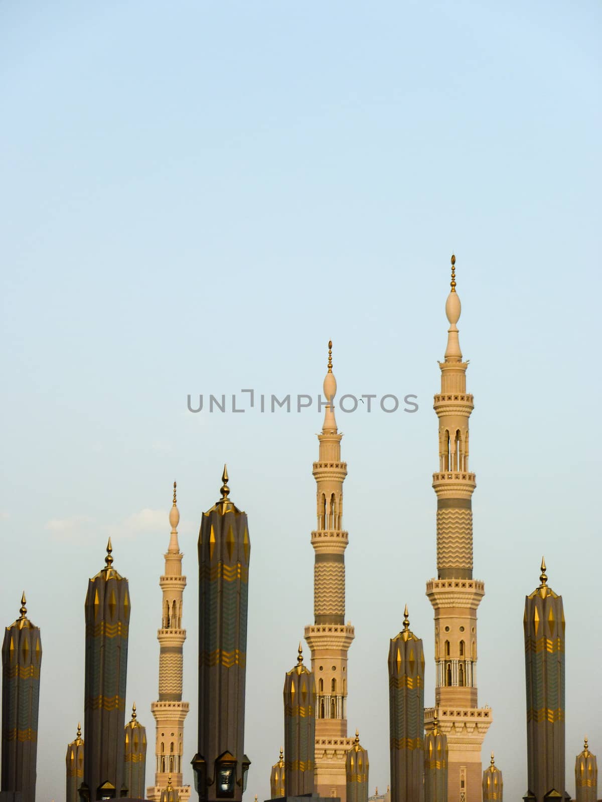 Minaret of Prophet mosque with blue sky background