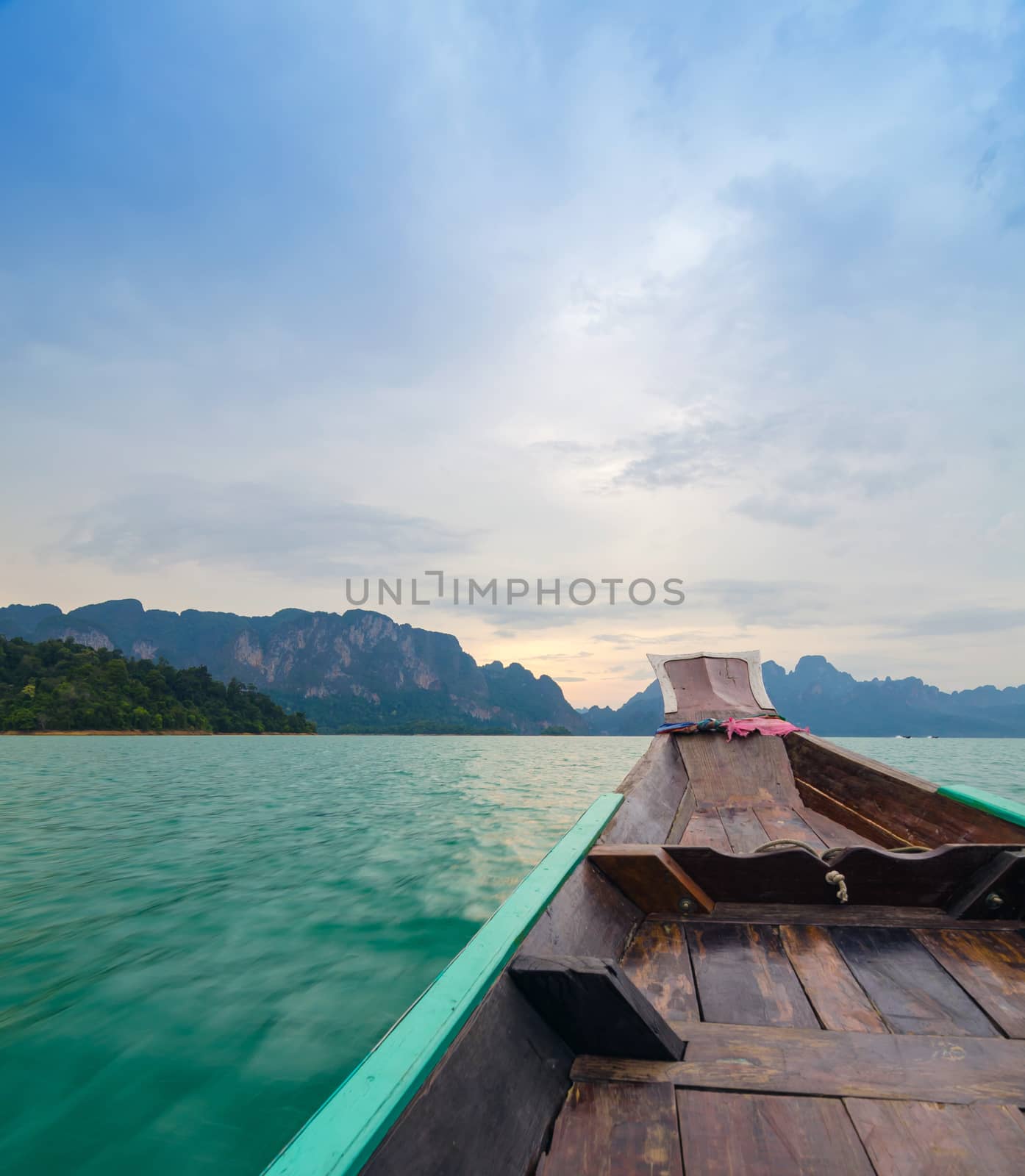 Beautiful mountains and natural attractions on long tail boat in Ratchaprapha Dam at Khao Sok National Park, Surat Thani Province, Thailand. 