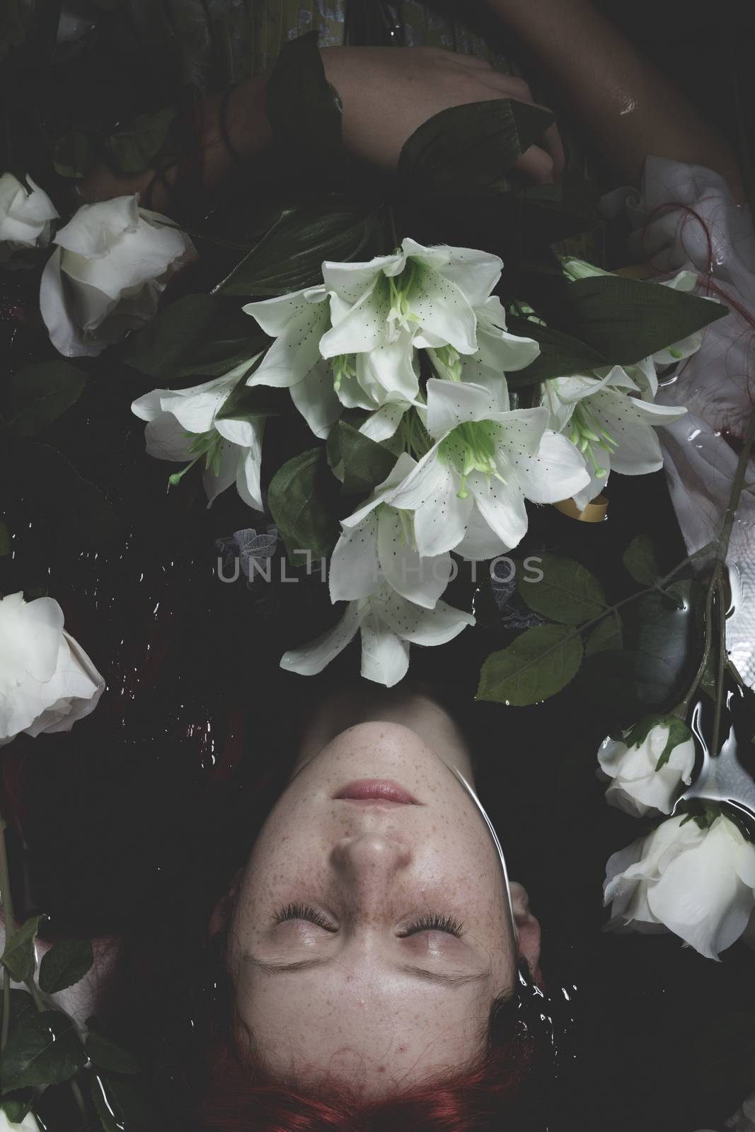 Innocence, Teen submerged in water with white roses, romance sce by FernandoCortes